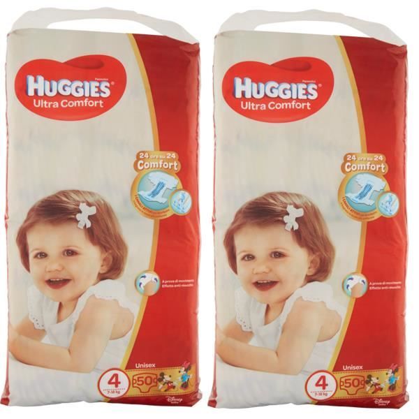 HUGGIES Lot De 100 Couches Ultra Comfort Taille 4 (7-18kgs) Avec Les Personnages Disney