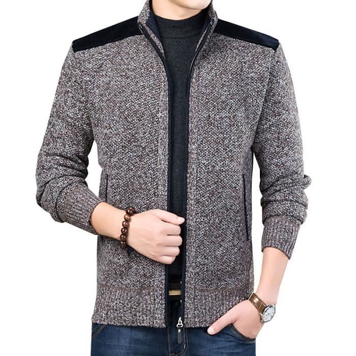 Cardigan Homme Chaud Doublee Polaire Slim Fit Gilet Hiver