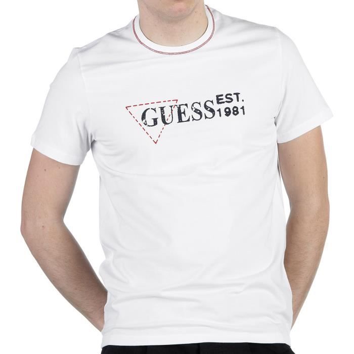 GUESS - T-shirt ajusté Blanc col rond - Homme