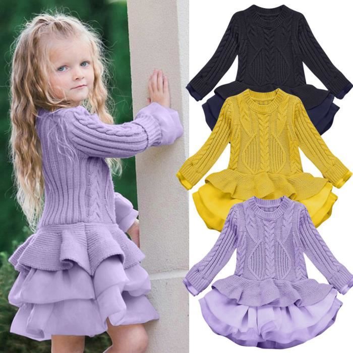 Enfants filles chandail tricoté hiver pulls Crochet Tutu robe hauts vêtements WN2926