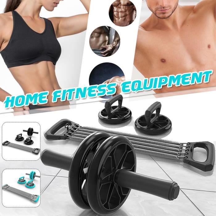 3-en-1 Roue Ab Abdominale Sans Bruit Entraîneur Musculaire Avec barre UP Push Rope Genouillère Noir