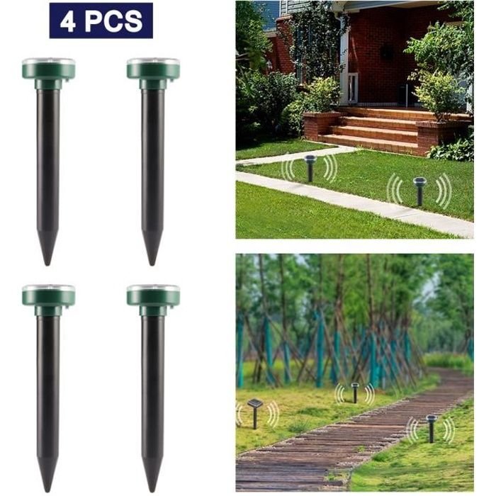 4 Pack Énergie Solaire ultrasonique Répulsif, Taupe contrôleur Appareil Sonic Wave Pest Controller