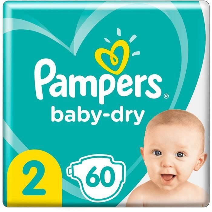 PAMPERS : Baby-Dry Géant - Couches Pampers taille 2 (4-8kg) 58 couches