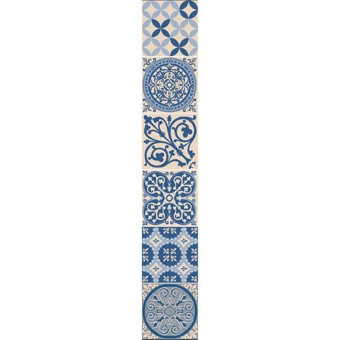 PLAGE Sticker déco carrelage - Carreaux de ciment bleu et beige6 planches 15 x 15 cm