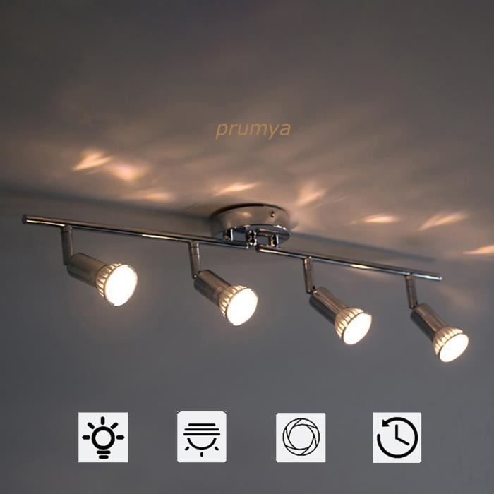 PRUMYA Plafonnier 4 Spot LED orientables avec ampoule GU10 12W - Blanc chaud