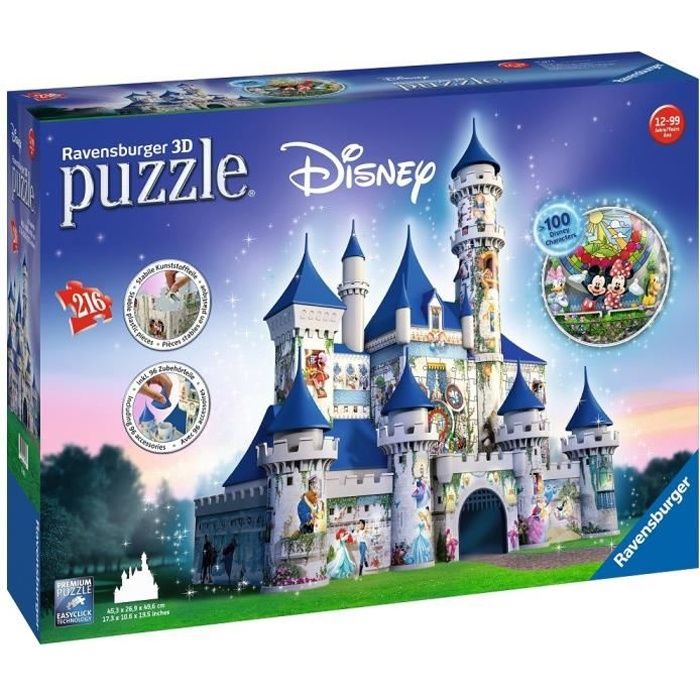 DISNEY Puzzle 3D Château - Ravensburger - Monument 216 pièces - sans colle - Dès 12 ans