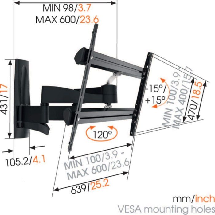 Vogel's WALL 3350 - support TV orientable 120° et inclinable +/- 15° - 40-65- - 45kg max.