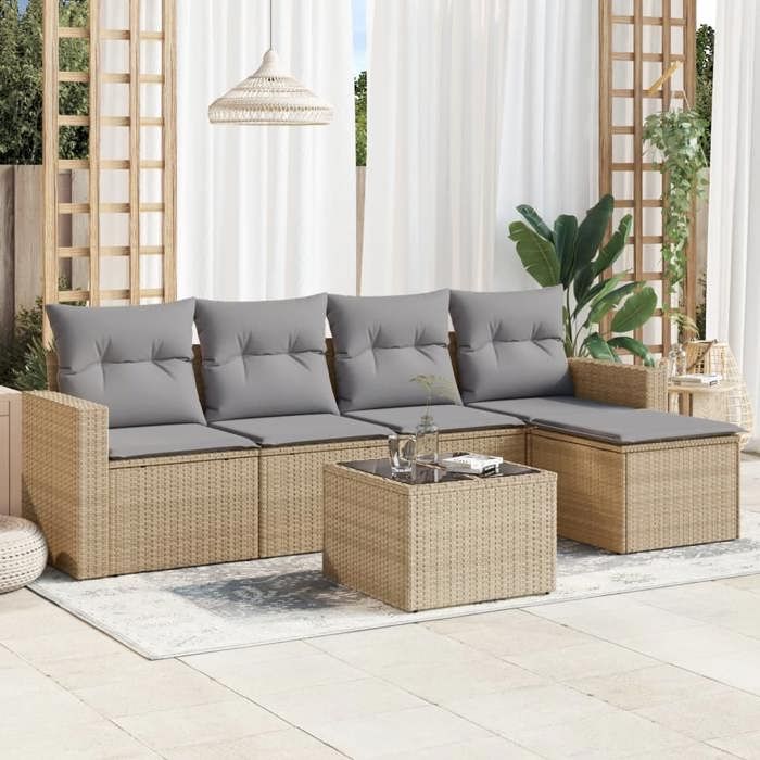 vidaXL Salon de jardin avec coussins 6 pcs beige résine tressée 3218889
