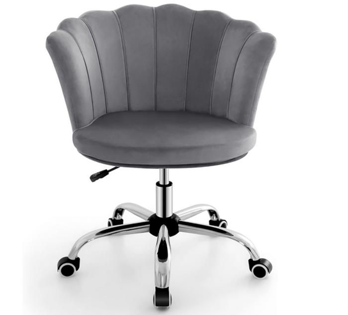 GIANTEX Fauteuil Pivotante à 5 Roulettes en Velours- Hauteur Réglable- Chaise de Bureau/Coiffeuse Rembourré- Cadre en Métal- Gris