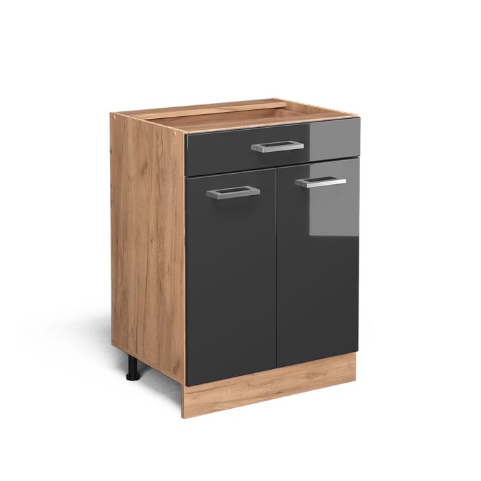 Meuble cuisine R-Line 60cm avec tiroir sans PT Anthracite Haute brillance/Chêne de force doré Vicco 37117