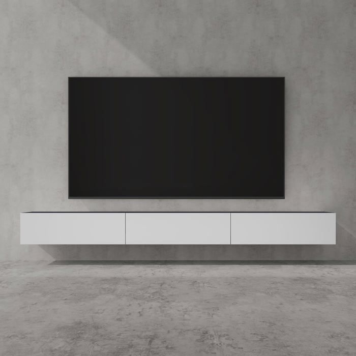 doporro Meuble TV Bas 300cm Armoire TV Gris Noir Mat + Blanc Mat Table de Télévision Salon avec Portes Meuble TV Suspendu MBTV02