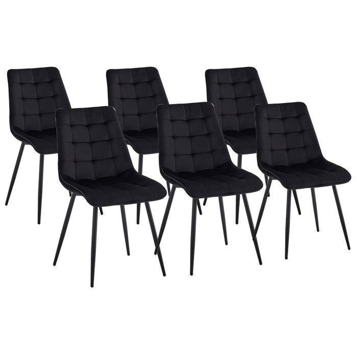Lot de 6 chaises en Velours - Chaise de salle à manger style rétroergonomiques - 47 Lx43 Px50 H cm(noir)