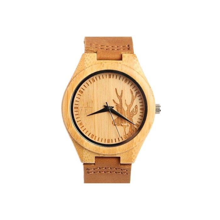Montre-GG Luxe-Montre en Bois tête de Cerf Marron Hunt - Marron Montre-GG Luxe-Montre en Bois tête de Cerf Marron Hunt - Marron
