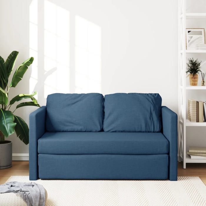 Lit banquette 2 places - convertible - Canapé-lit 2 en 1 bleu 112x174x55 cm tissu CAL5959106