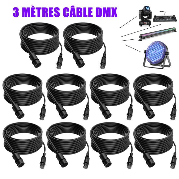 Câble DMX512 Professionnel Blindé 3 Mètres - Connecteurs XLR 3 Broches - Pour éclairage Scénique