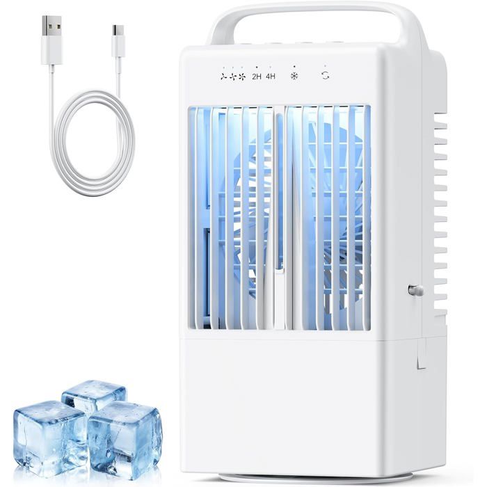 Climatiseur Mobile Portable 4-en-1 900ml - Mini Rafraîchisseur D'Air USB, Ventilateur Oscillateur 90°, Minuterie 2/4h, 3 Vitesses, LED 7 Couleurs
