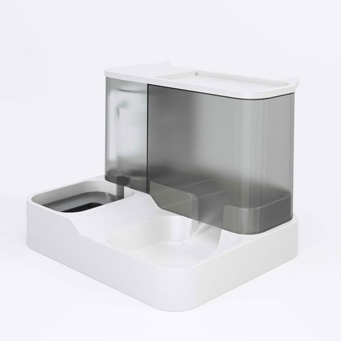 Distributeur automatique de nourriture sèche pour chat bol et fontaine à eau plateau continu intégré 2 en 1 (gris)
