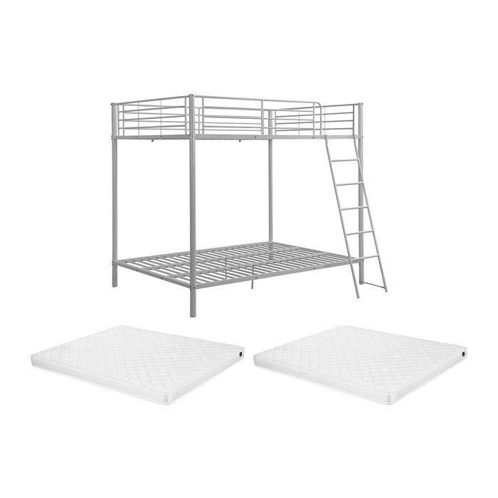 Lits superposés 2 x 140 x 190 cm - Argent + Matelas - GEMINI III