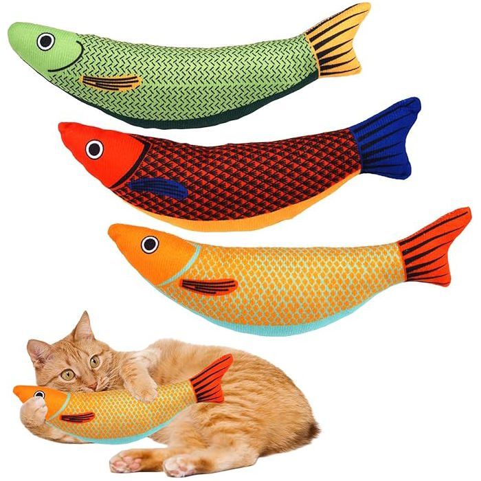 Comparer les prix de 3 Pièces Poisson Herbe à Chat Jouet Cataire Poisson avec clochettes à lintérieur Plush Simulation Cat Toy Fish Cat Hi Toy