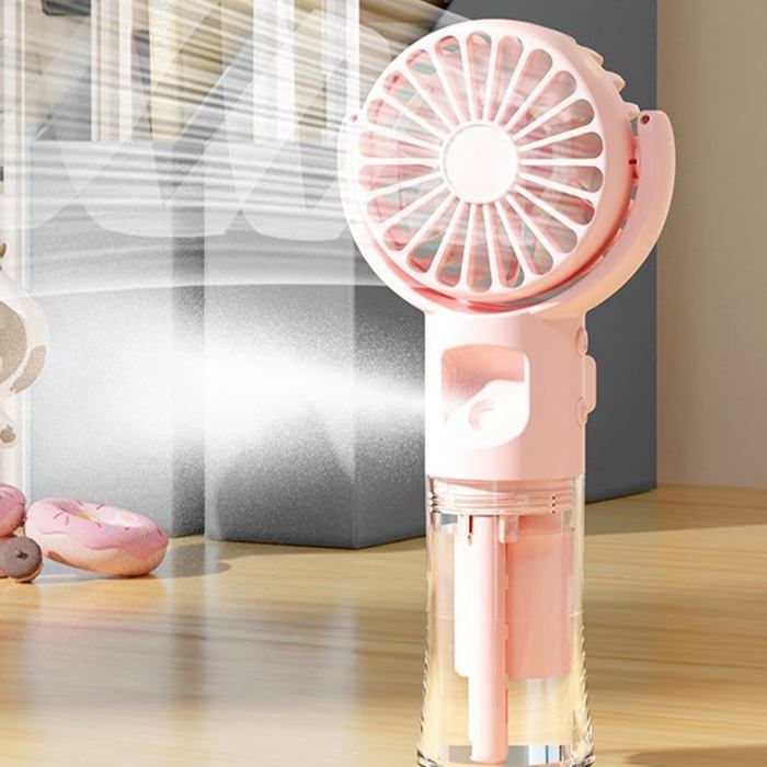 ®RisingFF Ventilateur portable avec brumisateur deau USB 4 vitesses alimenté par batterie (rose) - Risingff