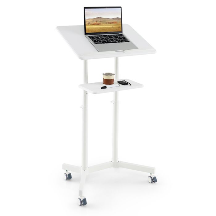 GYMAX Bureau Debout Portable Réglable 61-91 Cm - Table Inclinable En C Pour Lit Et Canapé
