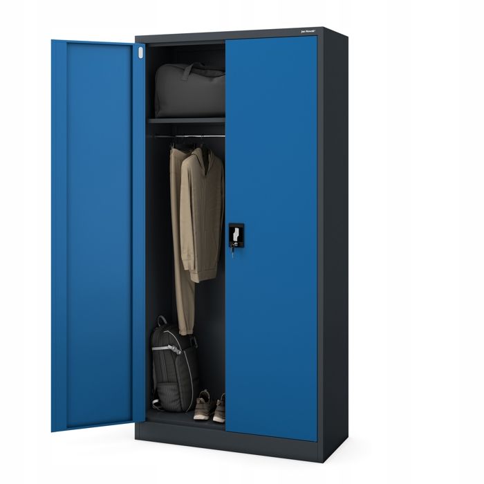 Armoire Métallique à Double Porte DAWID Anthracite-Bleu 185x90x45 cm