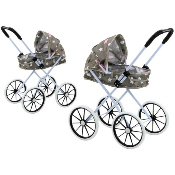Landau de poupée - LEANTOYS - 60 cm - Pliable - Grandes roues - Motif étoiles et nuages