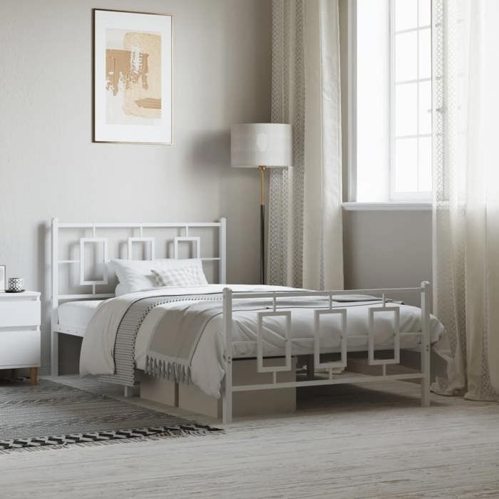 CHIC Lit adulte 1 place - 107x203 cm Structure/Cadre de lit métal et pied de lit blanc 107x203 cm #Sara59815