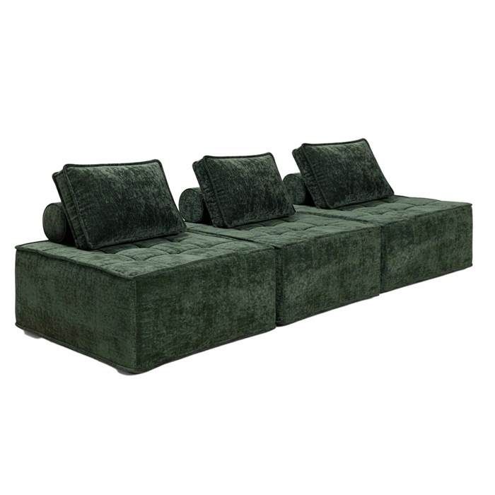 Canapé modulable 3 places en tissu avec coussins vert L 255 cm Tiby Oviala Canapé modulable 3 places en tissu avec coussins vert L 255 cm Tiby Oviala