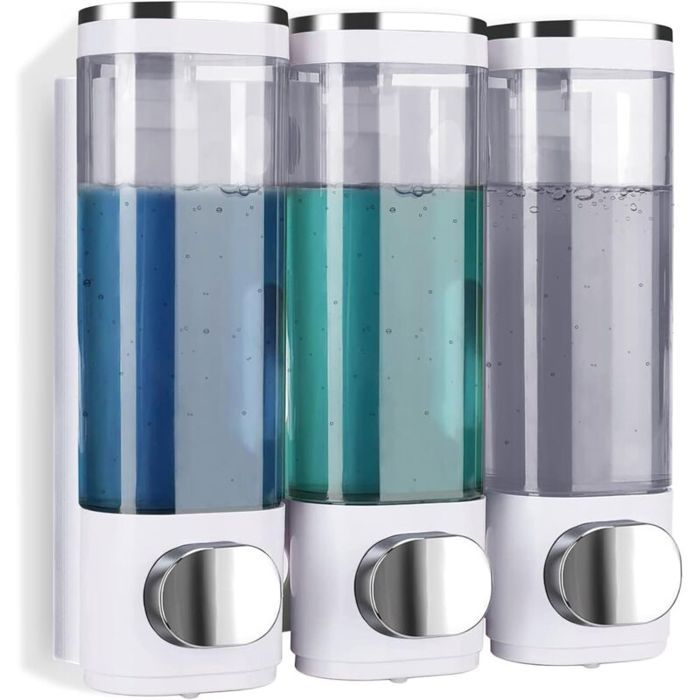 Distributeurs Savon Mural Lot 3x300ml Sans Perçage Manuel Cuisine Salle de Bain WC