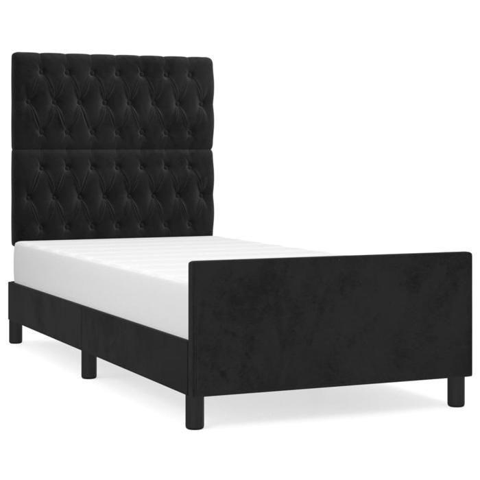 Lit - VIDAXL - SOLOMON - Velours noir - 90x190 cm - Tête de lit incluse - Design élégant