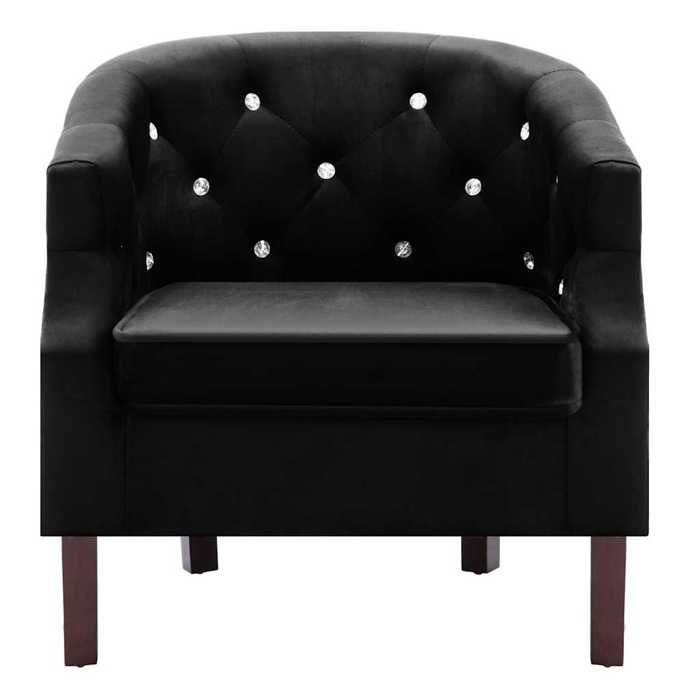 Fauteuil en velours - vidaXL - Noir - 65x64x65 cm - Pieds en bois dhévéa - Boutons en cristal - Polyester 100%