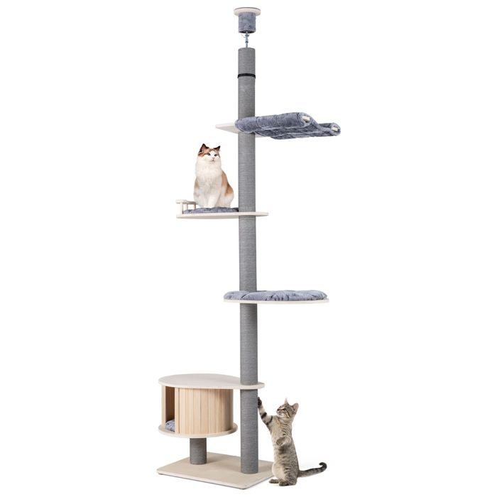 Comparer les prix de Arbre à Chat du Sol au Plafond COSTWAY Réglable H 236-271 cm Perchoir Condo Poteaux à Griffer Plateformes Coussins Amovibles