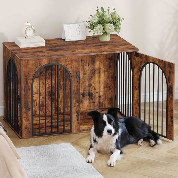 108cm Cage pour Chiens Table d’Appoint Niche Moderne pour Chiens Intérieur Cage Chien de Taille Moyenne3 PortesMarron Rustique