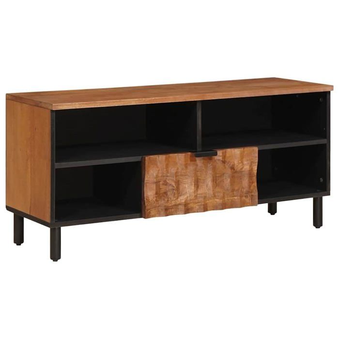 Meuble TV en bois de mangue - vidaXL - Finition Acacia Brun - 100x335x46 cm - 1 tiroir - 2 étagères - Durable