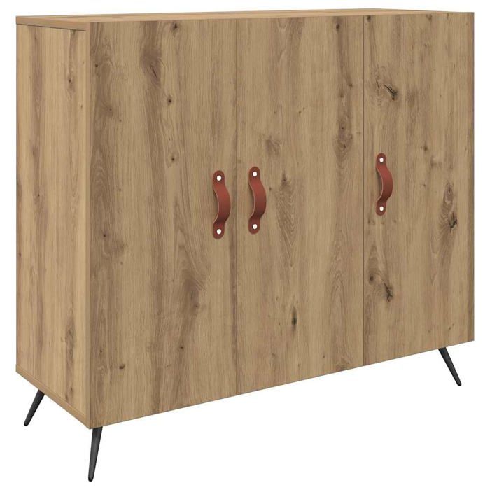 Buffet moderne en bois dingénierie - vidaXL - Chêne artisanal - 89 5 x 34 x 80 cm - 3 portes à charnières