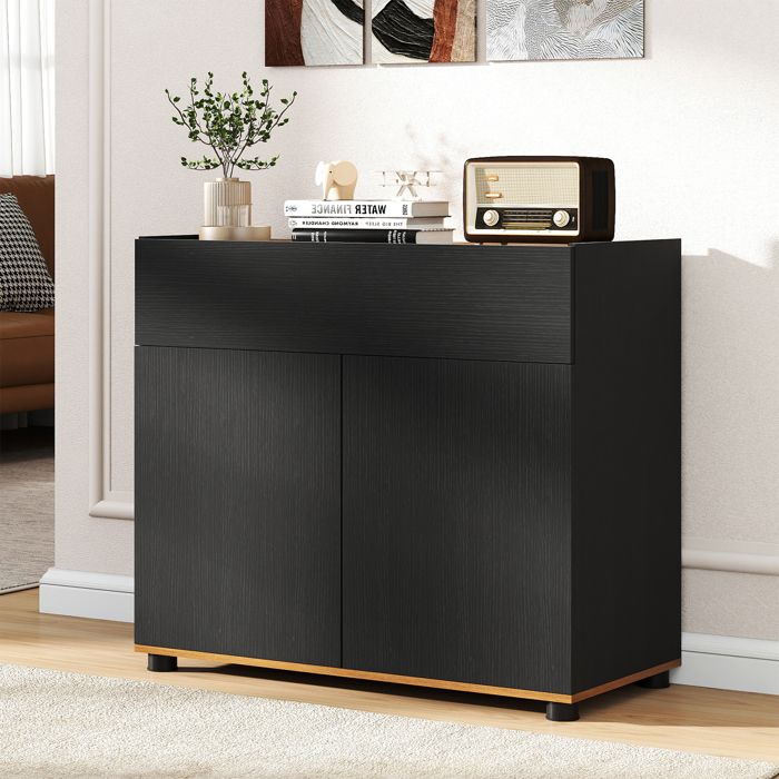 GIANTEX Buffet de Cuisine Tiroir Armoire de Rangement à 2 Portes pour Salon Entrée 80 x 35 x 70 cm Noir