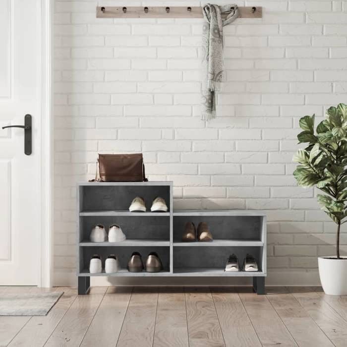 SALE 2026 Meuble à chaussures Gris - Armoire à chaussures Gris béton 102x36x60cm - bois dingénierie PRO759458795