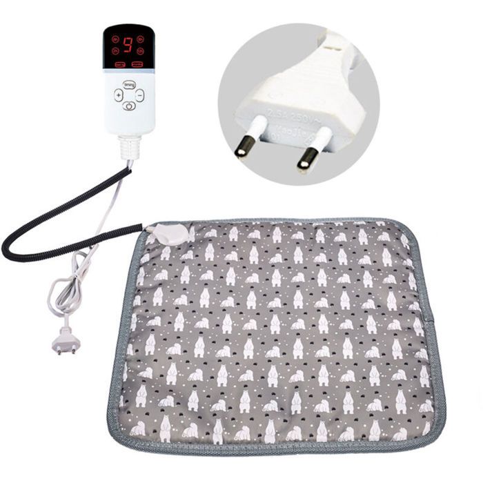 Tapis Chauffant Chien Chat 45x45cm avec Minuterie Auto Off Coussin Chauffant Electrique pour Animaux Temperature Reglable avec Co