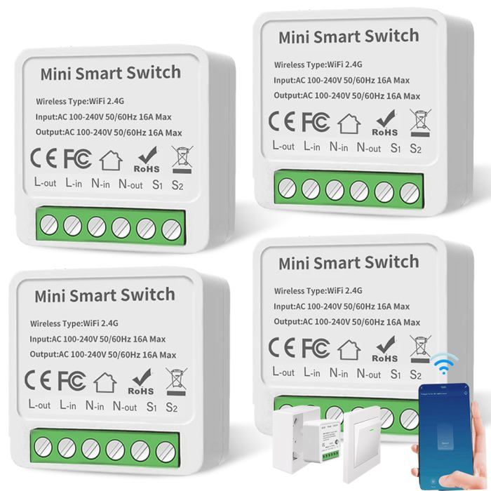 4pcs modules dinterrupteur intelligents 1 voie-Compatible avec Smart Life- modules DIY-Interrupteur intelligent-Interrupteur WiFi