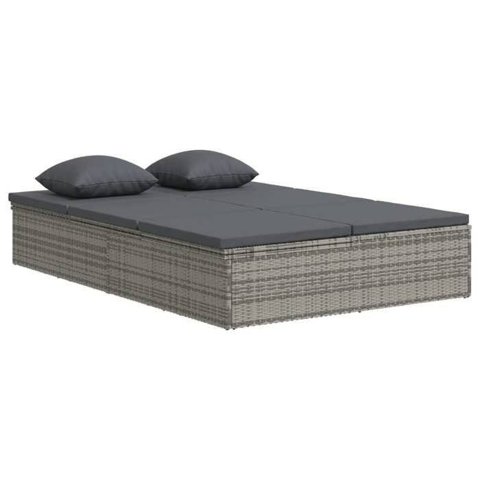STAR SALE® Transat convertible( 2 personnes) - Bains de soleil - avec coussin - Résine tressée Gris foncé 200x121x31/41/53/62 cm T39