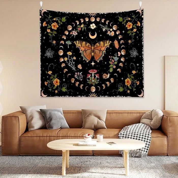 Tapisserie Murale 150 200 cm Tenture Murale Wall Tapestry for Living Room avec Papillon Lune Orange  PRODUIT DECOLLEUR DE TAPISSERI