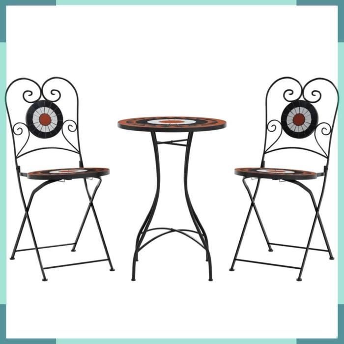 3216355 Ensemble de bistro mosaïque terre cuite blanc fer et céramique
