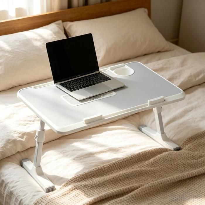 Table de Lit pour Ordinateur Portable avec Porte-Gobelet Tiroir USB Support PC et Tablette Table Pliante pour Lit Canapé Balcon