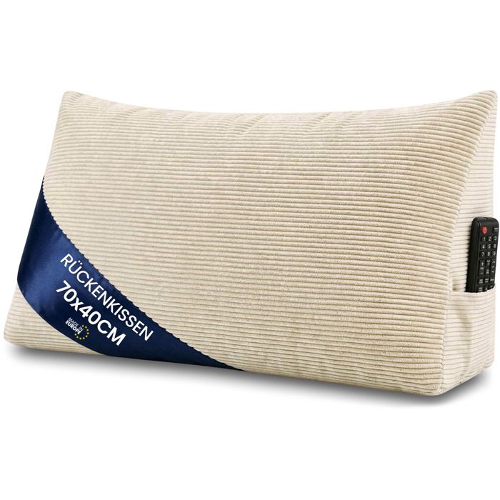 Coussin de lecture lit canapé 70 cm dossier triangulaire appui dos velours côtelé beige