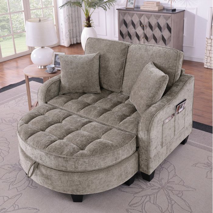 Canapé convertible 1 place 2 en 1 avec pouf - TCQPZ - structure eucalyptus chenille marron 1085 × 82 × 93 cm