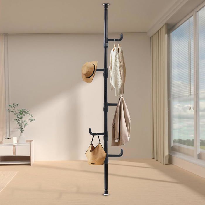 Porte-Manteaux Télescopique Avec 5 Crochets Noir-Garde-Robe Extensible 110-310Cm Barre À Vêtements Sans Perçage Pour Couloir[Ji89]