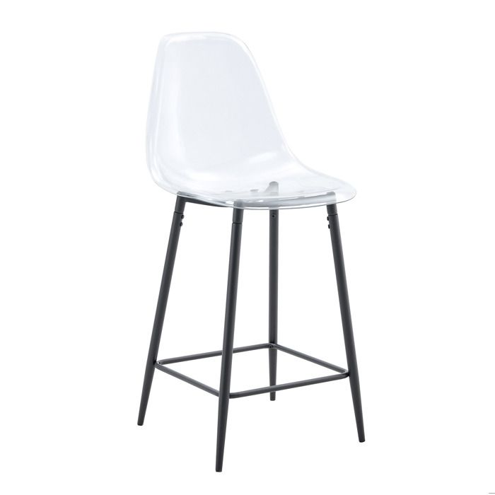 Tabouret de bar transparent lot de 4 avec repose-pieds assise en plastique et pieds en métal noir design moderne ORVRYN