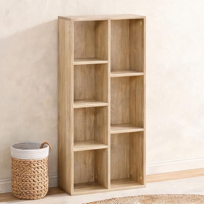 Bibliothèque en panneau de particules finition bois naturel 7 cubes de rangement - Bois naturel Panneau de particules 19.69 x