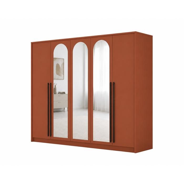 Armoire-penderie - 3XE LIVING - STOLAR LUCA - Terracotta - 255x65x217 2 cm - 5 portes 11 étagères